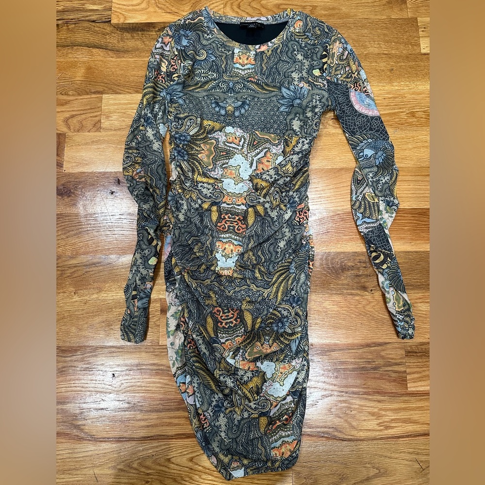 Topshop | Pattern Long-Sleeve Bodycon Mini Dresa